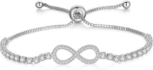 سوار التنس Reyife CZ Infinity للنساء، قابل للتعديل 18K مطلية بالذهب سلسلة مربعة أساور Bolo Bling Love Classic Jewelry Grils Gift in Kuwait