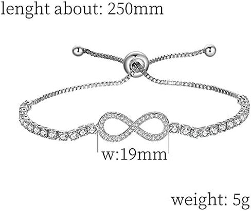 سوار التنس Reyife CZ Infinity للنساء، قابل للتعديل 18K مطلية بالذهب سلسلة مربعة أساور Bolo Bling Love Classic Jewelry Grils Gift in Kuwait