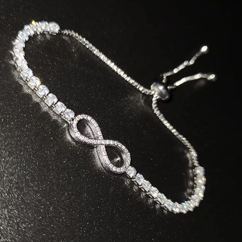 سوار التنس Reyife CZ Infinity للنساء، قابل للتعديل 18K مطلية بالذهب سلسلة مربعة أساور Bolo Bling Love Classic Jewelry Grils Gift in Kuwait