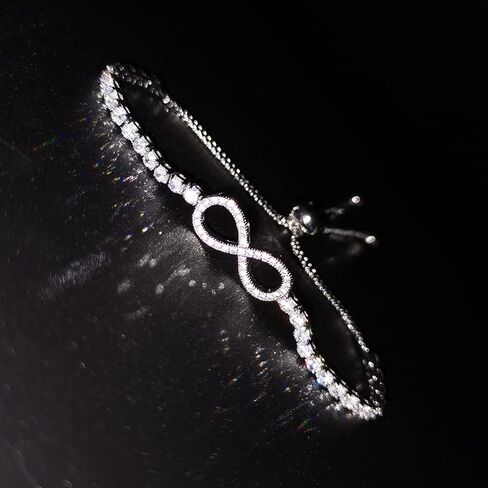 سوار التنس Reyife CZ Infinity للنساء، قابل للتعديل 18K مطلية بالذهب سلسلة مربعة أساور Bolo Bling Love Classic Jewelry Grils Gift in Kuwait