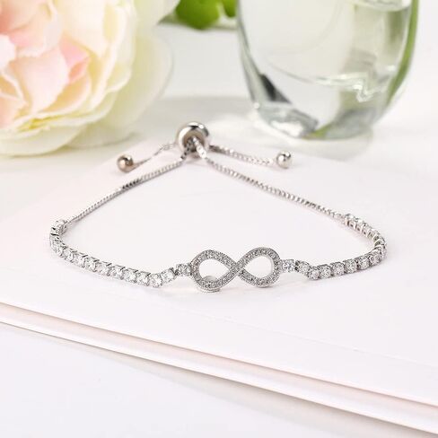 سوار التنس Reyife CZ Infinity للنساء، قابل للتعديل 18K مطلية بالذهب سلسلة مربعة أساور Bolo Bling Love Classic Jewelry Grils Gift in Kuwait