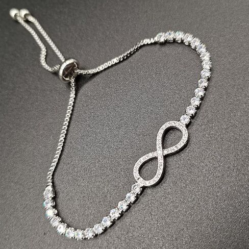 سوار التنس Reyife CZ Infinity للنساء، قابل للتعديل 18K مطلية بالذهب سلسلة مربعة أساور Bolo Bling Love Classic Jewelry Grils Gift in Kuwait