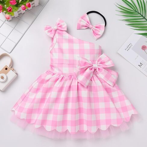 Baby Girl Pink Gingham Outfit Pink Plaid Dress with Hat Toddler Blue White Polka Dot Princess Dress Outfits in Saudi Arabia