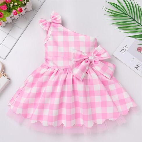 Baby Girl Pink Gingham Outfit Pink Plaid Dress with Hat Toddler Blue White Polka Dot Princess Dress Outfits in Saudi Arabia
