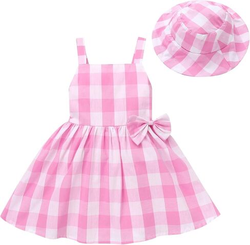 Baby Girl Pink Gingham Outfit Pink Plaid Dress with Hat Toddler Blue White Polka Dot Princess Dress Outfits in Kuwait