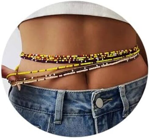 Waist Beads 9Pcs African Layered Ajustable Belly Chain Belly Beads WaistBeach Body chain Waist Jewelry for Women (B) in Kuwait