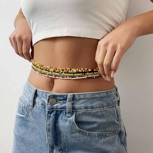 Waist Beads 9Pcs African Layered Ajustable Belly Chain Belly Beads WaistBeach Body chain Waist Jewelry for Women (B) in Kuwait