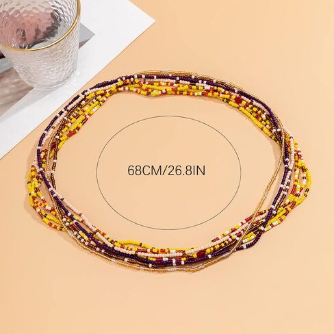 Waist Beads 9Pcs African Layered Ajustable Belly Chain Belly Beads WaistBeach Body chain Waist Jewelry for Women (B) in Kuwait