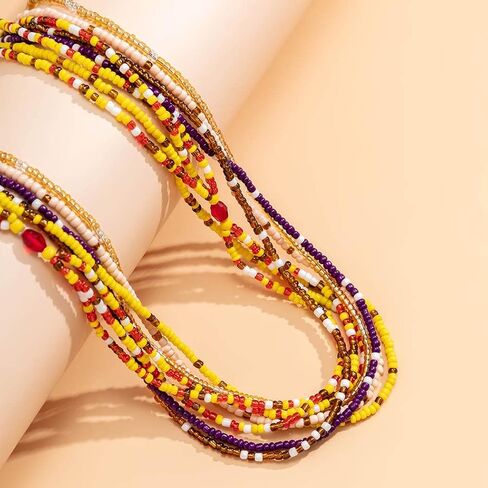 Waist Beads 9Pcs African Layered Ajustable Belly Chain Belly Beads WaistBeach Body chain Waist Jewelry for Women (B) in Kuwait