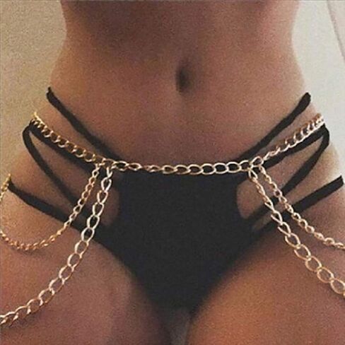 Cosydays Punk Harness Belly Chain Gold Beach Body Chain Summer Chain Bikini Waist Sexy Party Body Chain Jewelry for Women and Girls in Saudi Arabia