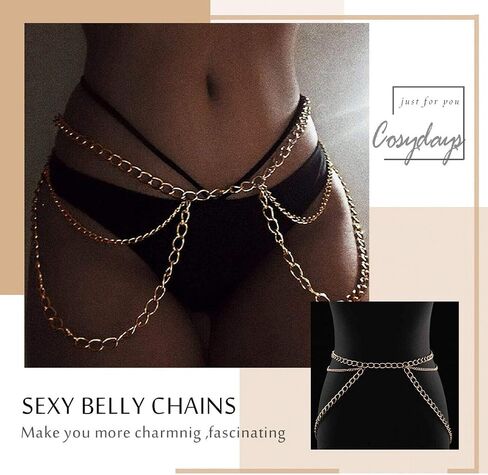 Cosydays Punk Harness Belly Chain Gold Beach Body Chain Summer Chain Bikini Waist Sexy Party Body Chain Jewelry for Women and Girls in Saudi Arabia