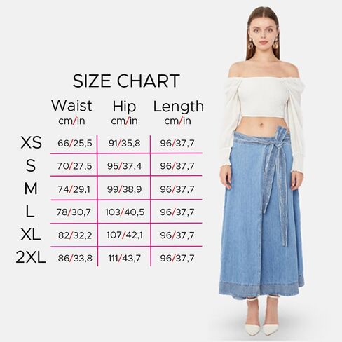 BLUE WHITE ® Blue Women's Casual Wrap Denim Skirt Low Waist Belted Split Front Long Jean Skirts in Saudi Arabia