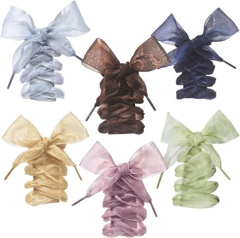 ZUYYON 6 Pair Shoelaces Soft Casual Flat Satin Ribbon Shoelace for Women Girls Sneaker Shoestrings, 43.3In Long 4cm Wide in Saudi Arabia