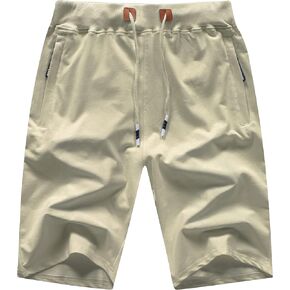 Mens Shorts Workout Athletic Casual Pants Zipper Pockets Drawstring Breathable Cotton Hiking Jogging Sweatpants
