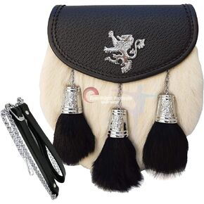 Scottish Kilt Semi Dress White Rabbit Sporran with Rampant Lion & Tassels Caps in Saudi Arabia