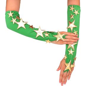 GEMILY Green Gloves St. Patrick's Day Satin Fingerless Star Gloves Long Rave Party Gloves Shiny Costume Accessories for Women and Girls in Saudi Arabia