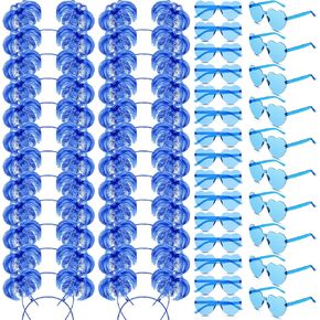 Jexine 48 Pcs Tinsel Wrapped Ponytail Headband and Rimless Heart Shape Sunglasses Feather Head Bopper Costume Party Accessory(Pink)