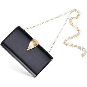 Beaguful Women's Fashion Evening Bags with Golden Leaves Crossbody Shoulder Handbag Chain Removable