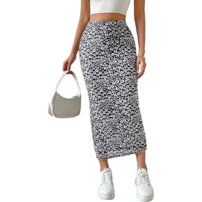 Milumia Women's Ditsy Floral Mesh Split Hem Long Skirt High Waisted Boho Midi Skirts