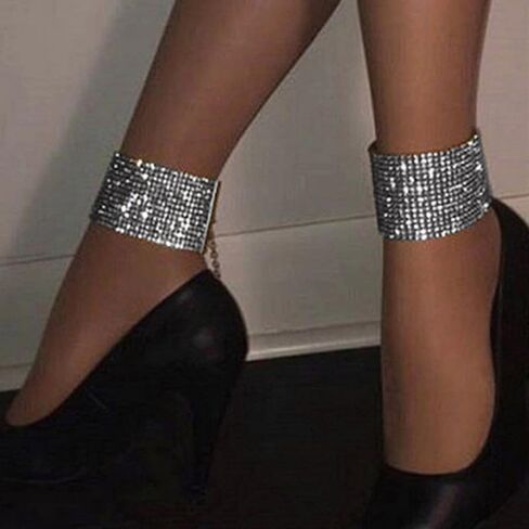 EVILD Glitter Rhinestone Anklet Silver Tassel Fashion Crystal Ankle Bracelet Sparky Party Club Anklets Tennis Rhinestone Foot Jewelry for Women and Girls in Kuwait