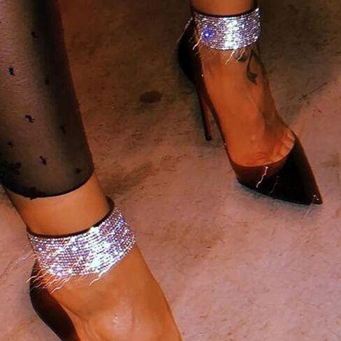 EVILD Glitter Rhinestone Anklet Silver Tassel Fashion Crystal Ankle Bracelet Sparky Party Club Anklets Tennis Rhinestone Foot Jewelry for Women and Girls in Kuwait