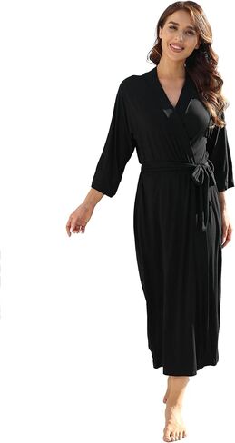 ثوب نوم طويل للنساء رداء ناعم منسوج كيمونو خفيف الوزن رداء حمام رايون ملابس نوم بيجامة بجيوب in Kuwait