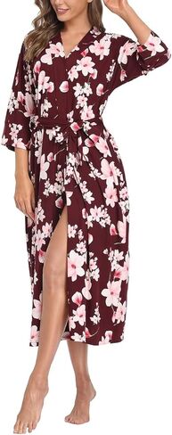 Women's Long Nightgown Soft Robes Knit Kimono Lightweight Loungewear Bathrobe Rayon Sleepwear Pajamas with Pockets in Saudi Arabia