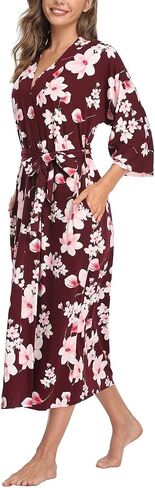 Women's Long Nightgown Soft Robes Knit Kimono Lightweight Loungewear Bathrobe Rayon Sleepwear Pajamas with Pockets in Saudi Arabia