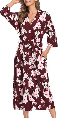 Women's Long Nightgown Soft Robes Knit Kimono Lightweight Loungewear Bathrobe Rayon Sleepwear Pajamas with Pockets in Saudi Arabia