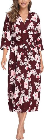 Women's Long Nightgown Soft Robes Knit Kimono Lightweight Loungewear Bathrobe Rayon Sleepwear Pajamas with Pockets in Saudi Arabia