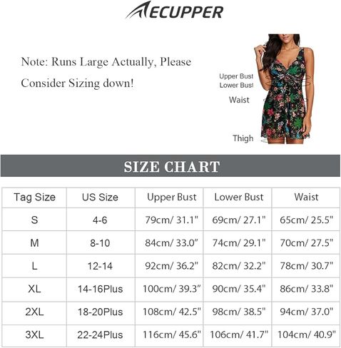 فستان سباحة مقاس كبير من ECUPPER للنساء ملابس سباحة متواضعة من قطعة واحدة ملابس سباحة دانتيل تنورة بدلة استحمام مع قيعان in Kuwait