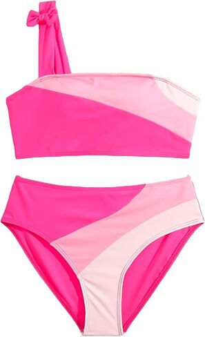Milumia Girl's 2 Pieces Color Block Bikini Sets Bow Decor Strap Swimsuit Swimwear in Saudi Arabia