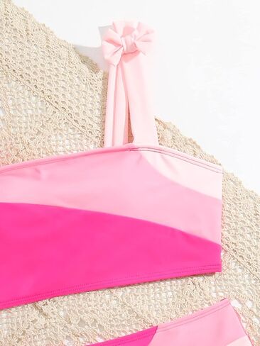 Milumia Girl's 2 Pieces Color Block Bikini Sets Bow Decor Strap Swimsuit Swimwear in Saudi Arabia