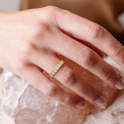 خاتم زفاف مطلي بالذهب عيار 14 قيراط من SHINYSO للنساء، خواتم خطوبة دائرية من الزركونيوم مكعب لمقاسها 4-10 in Kuwait