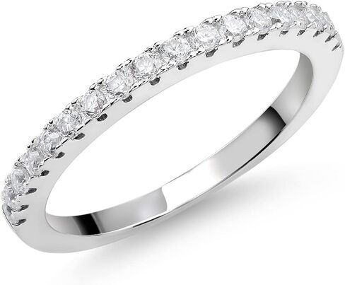 خاتم زفاف نصف أبدية من الفضة الإسترلينية عيار 925 من Gem Stone King مصنوع من المويسانتي الأبيض قابل للتكديس للنساء (0.30 Cttw، لون G-H، متوفر بمقاس 5,6,7,8,9) in Kuwait