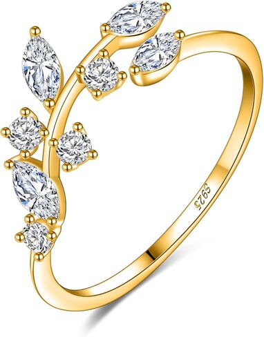 BLEMSA CZ S925 Sterling Silver Leaf Design Ring for Women, Eternity Band Ring, Adjustable in Saudi Arabia