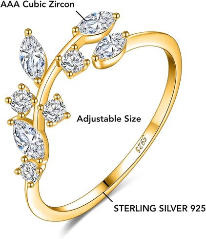 BLEMSA CZ S925 Sterling Silver Leaf Design Ring for Women, Eternity Band Ring, Adjustable in Saudi Arabia