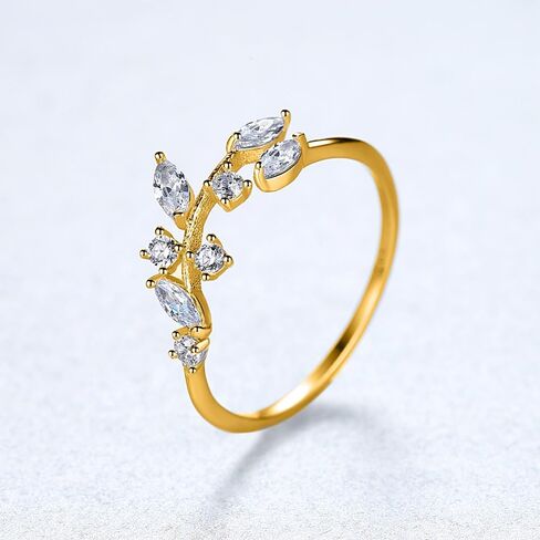 BLEMSA CZ S925 Sterling Silver Leaf Design Ring for Women, Eternity Band Ring, Adjustable in Saudi Arabia