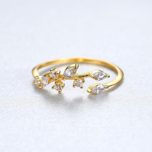 BLEMSA CZ S925 Sterling Silver Leaf Design Ring for Women, Eternity Band Ring, Adjustable in Saudi Arabia