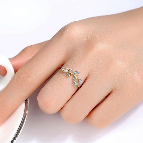 BLEMSA CZ S925 Sterling Silver Leaf Design Ring for Women, Eternity Band Ring, Adjustable in Saudi Arabia