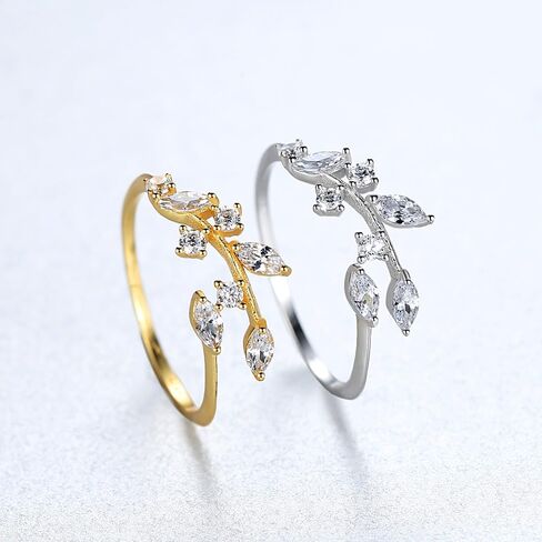 BLEMSA CZ S925 Sterling Silver Leaf Design Ring for Women, Eternity Band Ring, Adjustable in Saudi Arabia