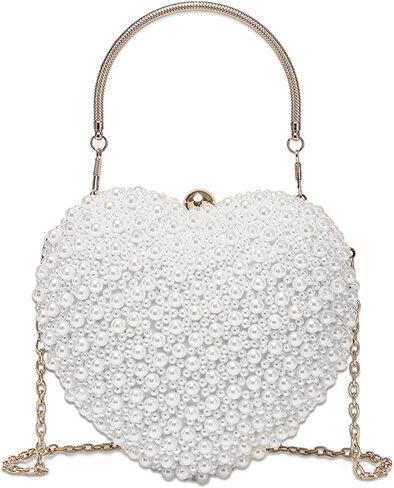 محفظة Simcat Pearl Clutch - حقائب سهرة وحقائب يد للنساء حقائب مسائية بمحفظة لؤلؤة القلب مع محفظة بسلسلة لحفلات الزفاف in Kuwait