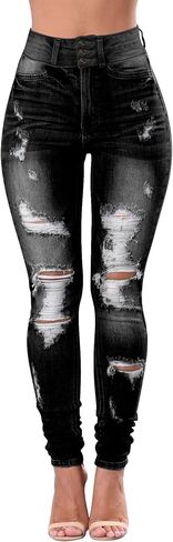 Women's High Waisted Butt Lift Stretch Ripped Skinny Jeans Juniors Distressed Button Down Jeans in Saudi Arabia