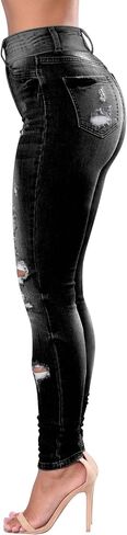 Women's High Waisted Butt Lift Stretch Ripped Skinny Jeans Juniors Distressed Button Down Jeans in Saudi Arabia