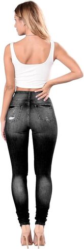 Women's High Waisted Butt Lift Stretch Ripped Skinny Jeans Juniors Distressed Button Down Jeans in Saudi Arabia