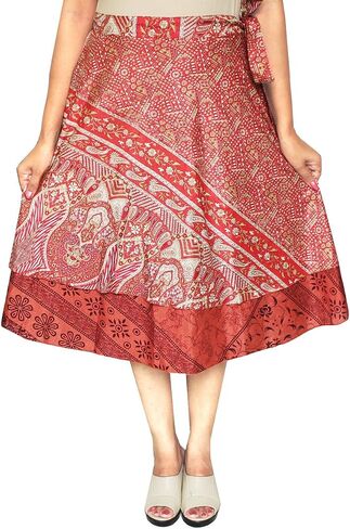 Wholesale 5 Pcs Lot Two Layers Women's Indian Sari Magic Wrap Skirt Multicolored in Saudi Arabia