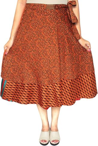 Wholesale 5 Pcs Lot Two Layers Women's Indian Sari Magic Wrap Skirt Multicolored in Saudi Arabia