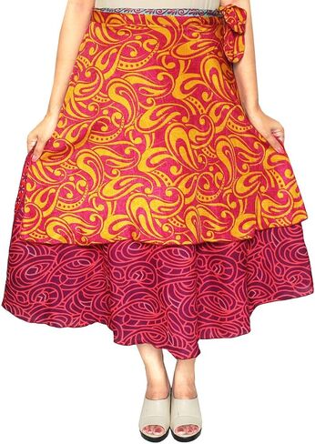 Wholesale 5 Pcs Lot Two Layers Women's Indian Sari Magic Wrap Skirt Multicolored in Saudi Arabia