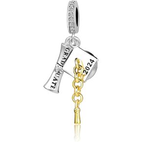 GMXLin Graduation Charm Graduate Bachelor's Hat Scroll Reading Book Girl Bead for Pandora Bracelets Daughter Sister Best Friends Gift