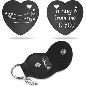 Lasimfa A Hug From Me To You رمز أسود من الفولاذ المقاوم للصدأ على الوجهين على شكل قلب مع حقيبة جلدية لمسافات طويلة هدية تذكارية لأصدقاء العائلة والابنة in Kuwait
